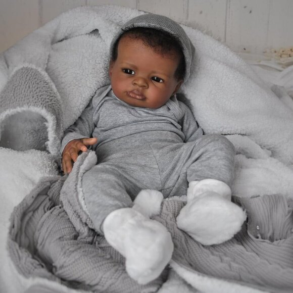 20" Realistic Reborn Baby Doll – Black Boy, Soft Weighted Body, Lifelike